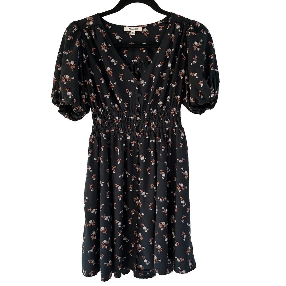 Madewell Sophia Woodland Floral‎ Dress Girls XXS Black Pockets
